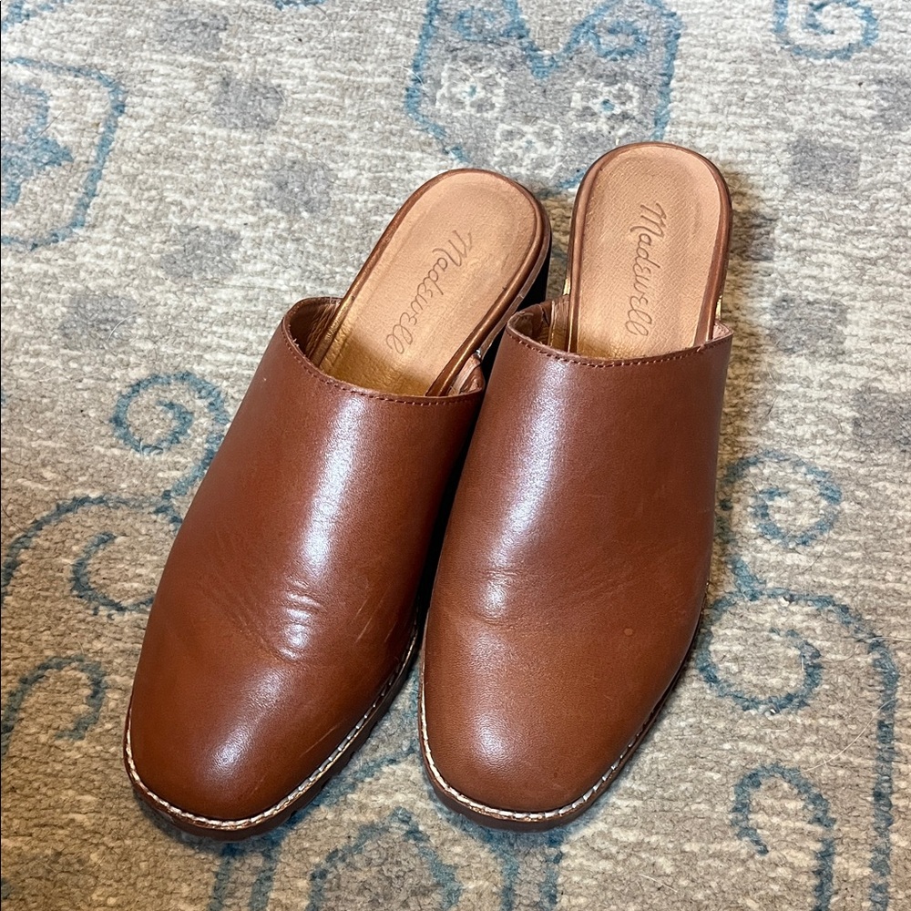 Madewell Chestnut Brown Leather Slide Mules